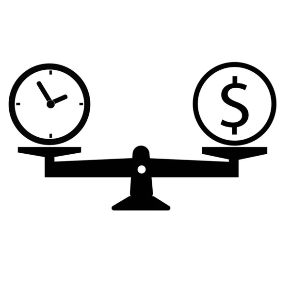 Tempo Dinheiro Ícone Escalas Balança Balança Pesando Dinheiro Sinal Tempo — Vetor de Stock