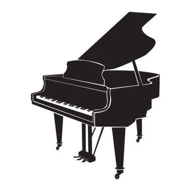 Beyaz arka planda büyük piyano. Büyük piyano sembolü. Klasik müzik işareti. Müzik konsepti logosu. düz biçim.