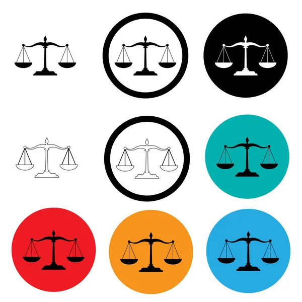 Retfærdighedsikoner Hvid Baggrund Domstolens Symbol Balance Logo Skalaer Tegn Flad – Stock-vektor