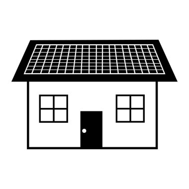 Beyaz arka planda güneş panelleri olan bir ev. Çevresel enerji işareti. düz biçim.