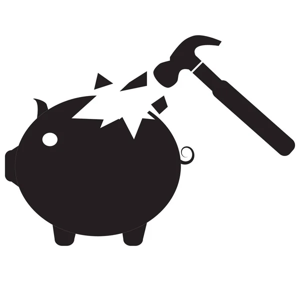 Piggy Banco Ícone Martelo Fundo Branco Sinal Problema Financeiro Estilo —  Vetores de Stock