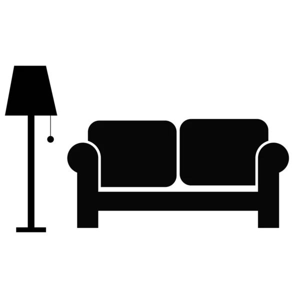 白色背景上的沙发和灯图标 客厅的象征 家里的标志 扁平风格 — 图库矢量图片