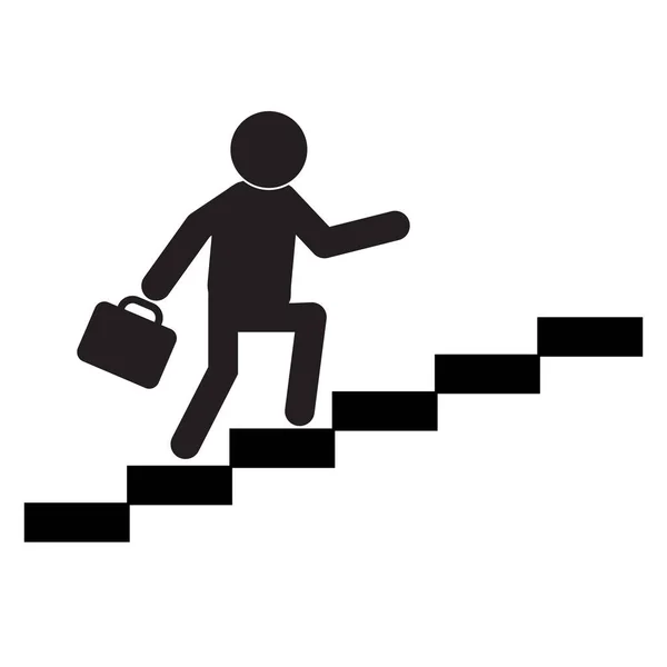 商人在白色的背景上走上楼梯图标 商业概念成长的标志 扁平风格 — 图库矢量图片
