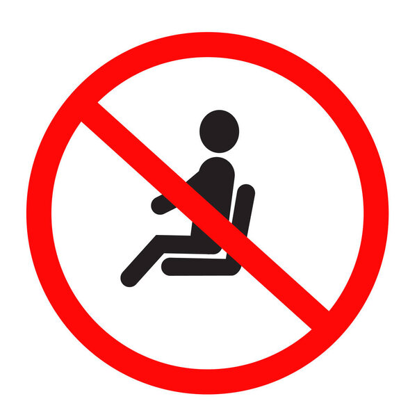 No sitting icon on white background. do not sit on sign. flat style. 