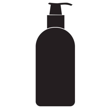 Beyaz arkaplanda duş jeli simgesi. Sıvı sabun tabelası. Şampuan sembolü. düz biçim. 