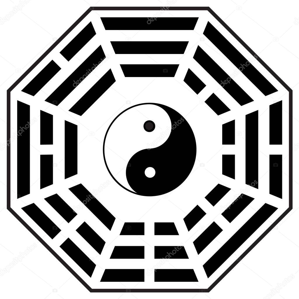 Yin and yang symbol with bagua arrangement. Yin and Yang symbol. Bagua symbol. flat style. 