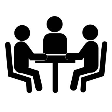 Beyaz arkaplanda simge ile buluşuyorum. İş görüşmeleri tabelası. İş adamı sembolü düz biçim.