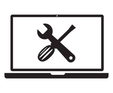 Beyaz arkaplanda bilgisayar simgesini onar. düz biçim.