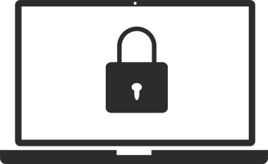 Beyaz arka planda güvenlik bilgisayarı. Koruma işareti. düz biçim.  