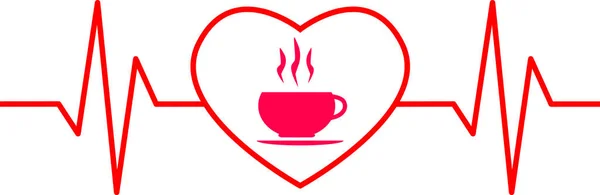 Red Heartbeat Coffee Shape White Background Heartbeat Heart Sign Heartbeat — Vetor de Stock