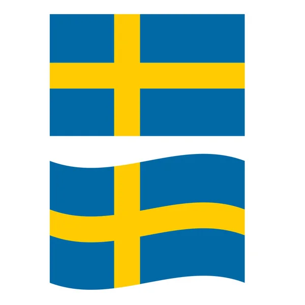 Sweden Flag White Background Waving Flag Sweden Flat Style — Stock Vector