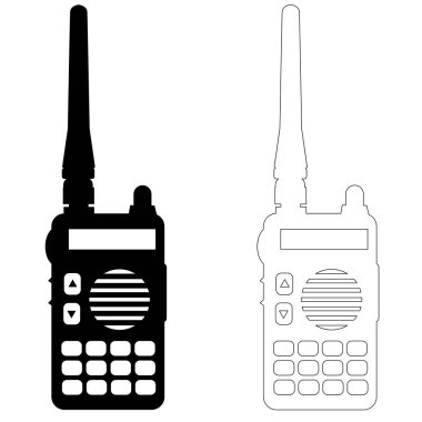 Beyaz arka planda telsiz ikonu. Taşınabilir iletişim cihazı işareti. Radyo vericisi. iki yönlü radyo sembolü. düz biçim.