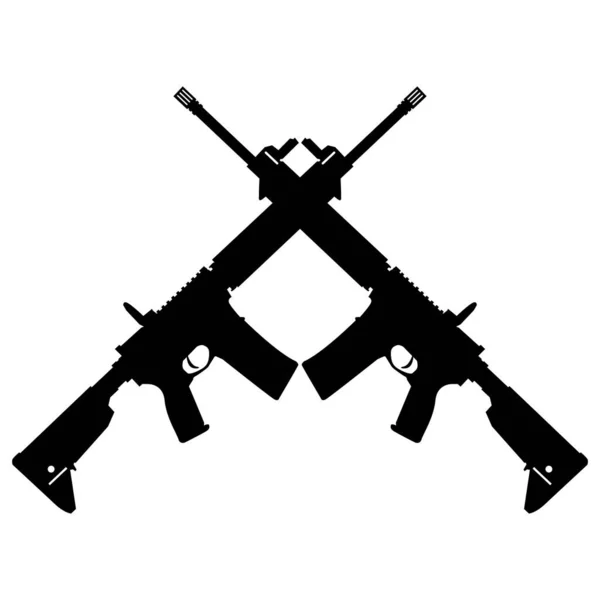 Beyaz Arka Planda Çapraz Saldırı Tüfekleri Silüet Ak47 Saldırı Tüfeği — Stok Vektör