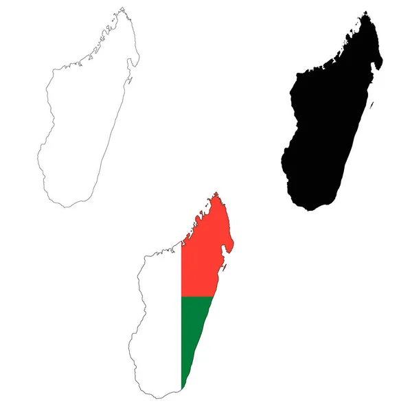 马达加斯加白底地图 马达加斯加地图的黑色轮廓 扁平风格 — 图库矢量图片
