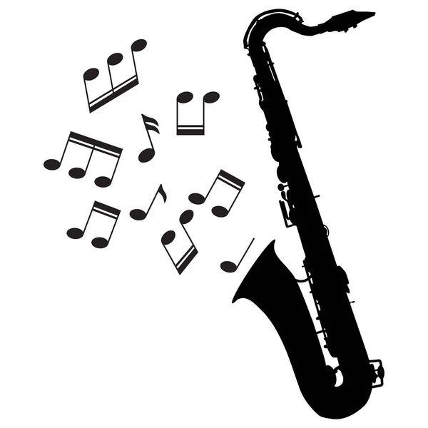 Saxofon Ikon Vit Bakgrund Musikjazzens Logo Platt Stil — Stock vektor