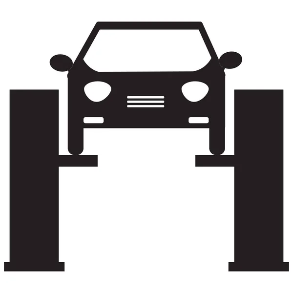 汽车在白色底盘上自动升降 汽车维修标志 汽车服务符号 扁平风格 — 图库矢量图片
