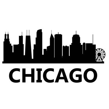 Beyaz arka planda Chicago gökyüzü manzarası. Chicago 'nun ufuk çizgisi yatay. Chicago City, ABD silueti. düz biçim.