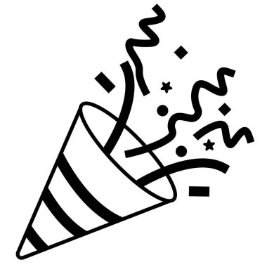 Beyaz arkaplanda konfeti popper simgesi. Kutlama sembolü Parti popper sembolü. Konfeti ile patlayan parti patlayıcısı. düz biçim.