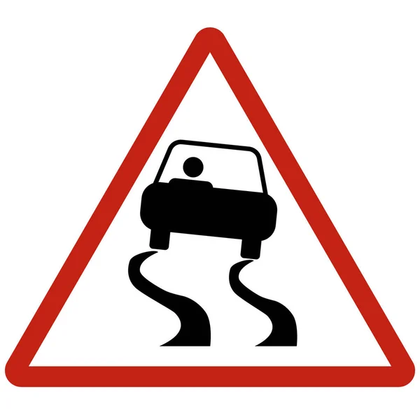 Red Triagle Slippery Road Sign Car Out Control Symbol Traffic — ストックベクタ