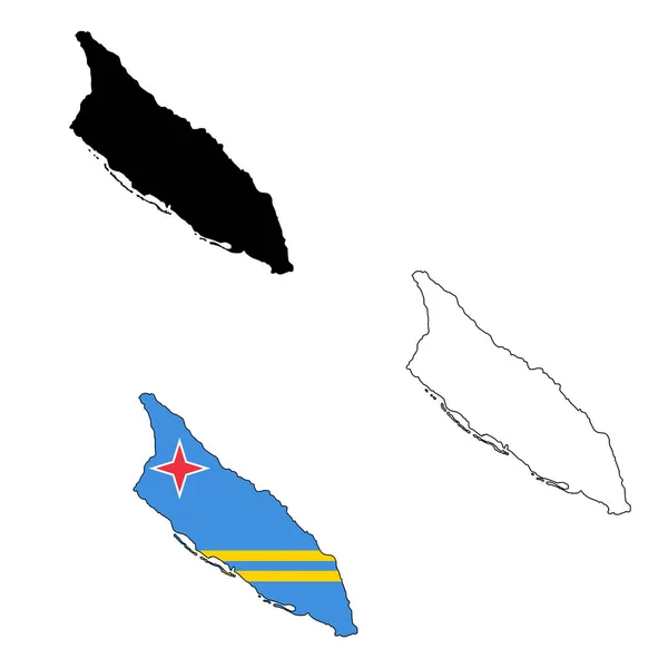 Mapa Bandeira Aruba Sobre Fundo Branco Mapa Contorno Aruba Sílhueta — Vetor de Stock