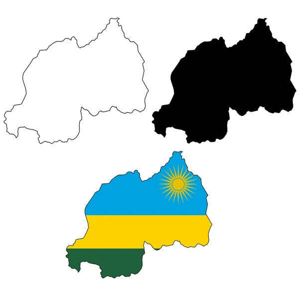 Mapa Bandeira Ruanda Sobre Fundo Branco Mapa Esboço Ruanda Sílhueta —  Vetores de Stock