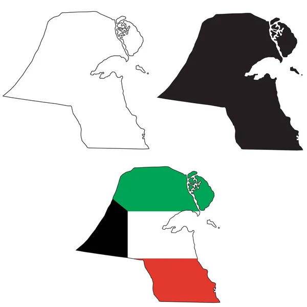 Mapa Bandeira Kuwait Sobre Fundo Branco Mapa Esboço Kuwait Sílhueta —  Vetores de Stock