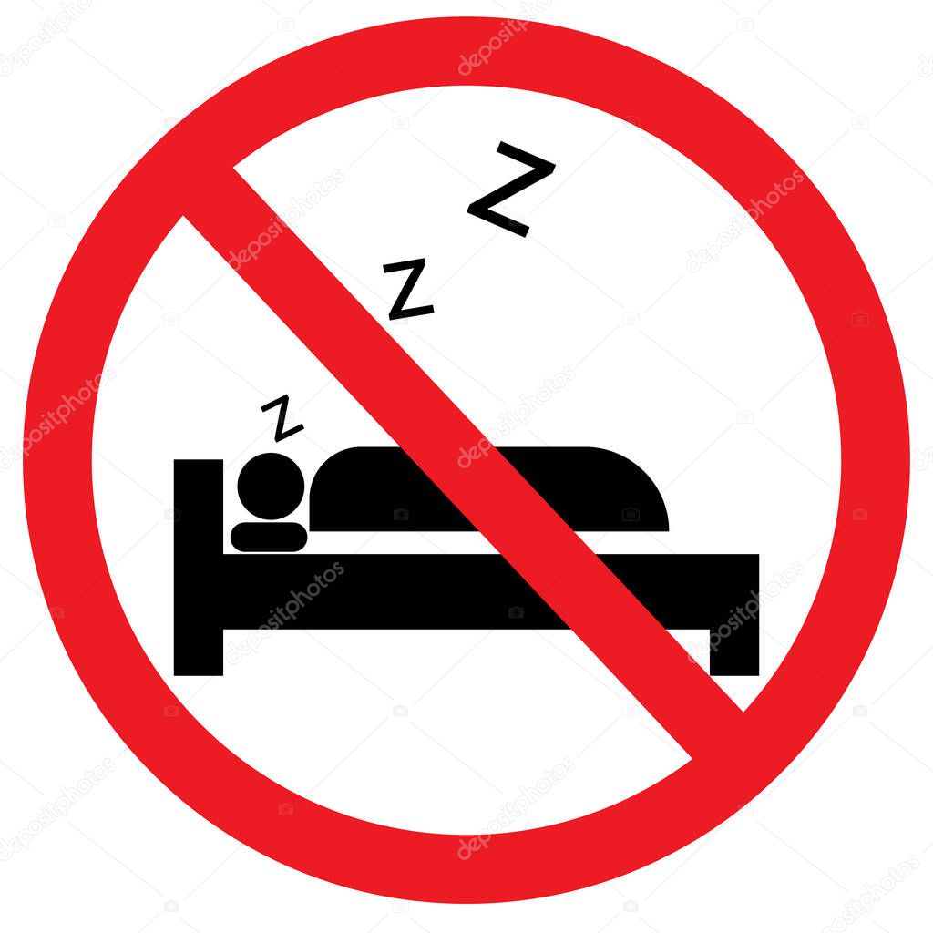 No sleeping icon on white background. sleeping is not allowed here sign. no pillow symbol. flat style.
