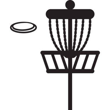 Beyaz arkaplanda disk golf sepeti simgesi. Disk golf logosu. Disk golf sembolü. düz biçim.