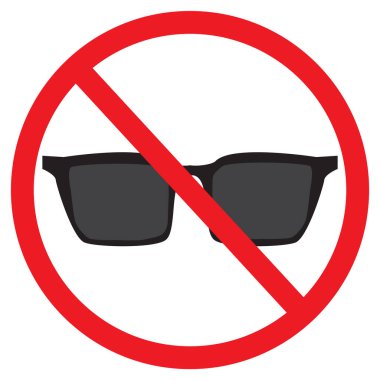 Beyaz arka planda güneş gözlüğü işareti yok. Güneş gözlüğü sembolü yok. Güneş gözlüğü yasağı sembolü. düz biçim.