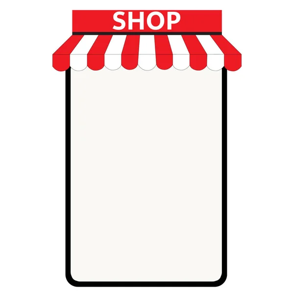 Shop Canopy Smartphone White Background Mobile Phone Store Awning Restaurants — Stock vektor