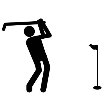 Beyaz arka planda golf ikonu. Golfün siyah silueti. Golf oyuncusu işareti. düz biçim.