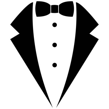 Beyaz arka planda garson kıyafeti ikonu. Smokin ve papyon tabelası. Kravat düğünü. düz biçim.