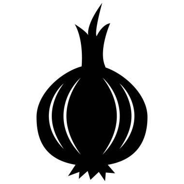 Beyaz arka planda soğan ikonu. Sağlıklı vejetaryen yemek işareti. Sebze salatası için. Soğan sembolü için siyah simge. düz biçim.