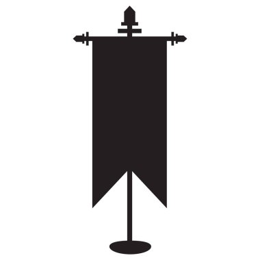 Beyaz arka planda savaş bayrağı simgesi. Oyunlar için savaş bayrağı. Oyun için bayrak direği olan ortaçağ dikey bayrağı. düz biçim.