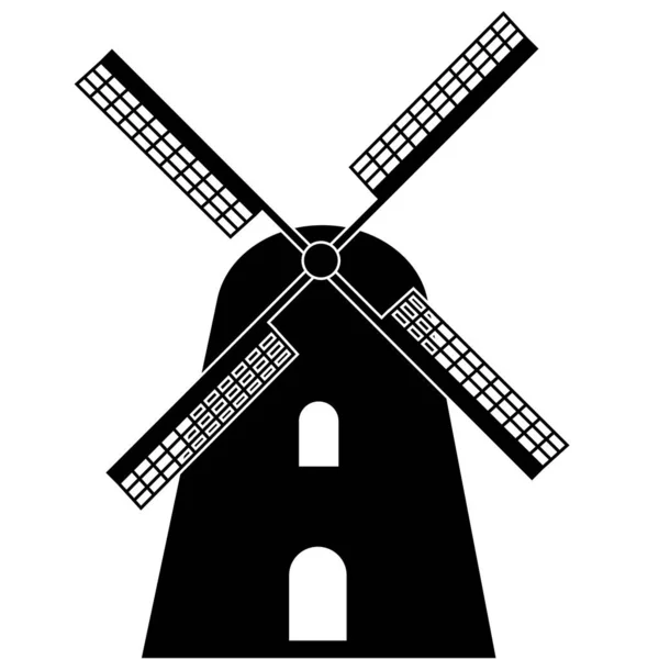 Значок Ветряной Мельницы Белом Фоне Черный Знак Ветряной Мельницы Плоский — стоковый вектор