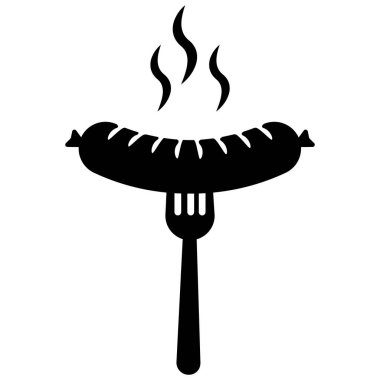 Izgara sosis simgesi o beyaz arka plan. Sıcak sosis logosu. Sosis işareti. düz biçim.