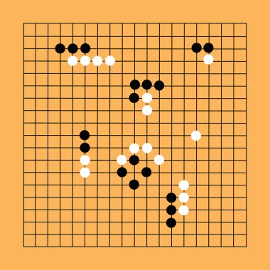 light wooden background with go game pieces. japanese strategy board game. go game sign. flat style.