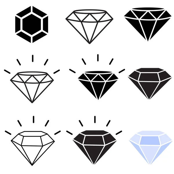 Diamond Icon Set White Background Black Diamond Sign Diamond Logo —  Vetores de Stock