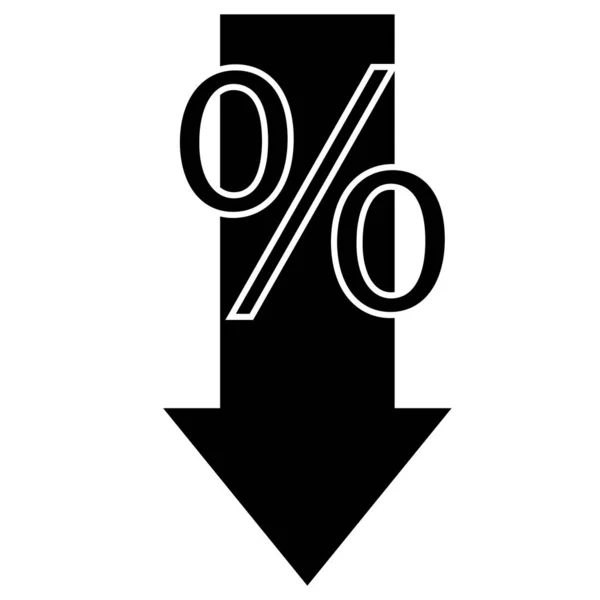 Иконка Процентов Вниз Белом Фоне Знак Снижения Процентной Ставки Плоский — стоковый вектор