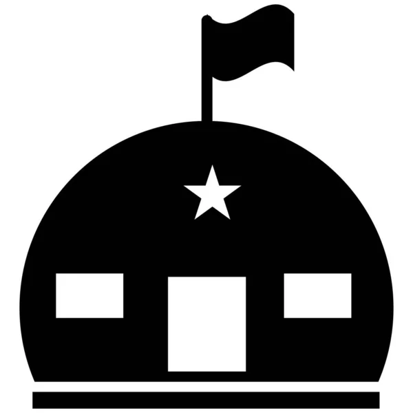Ikona Stacji Koszar Wojskowych Białym Tle Armia Architektoniczna Nalotów Podpis — Wektor stockowy