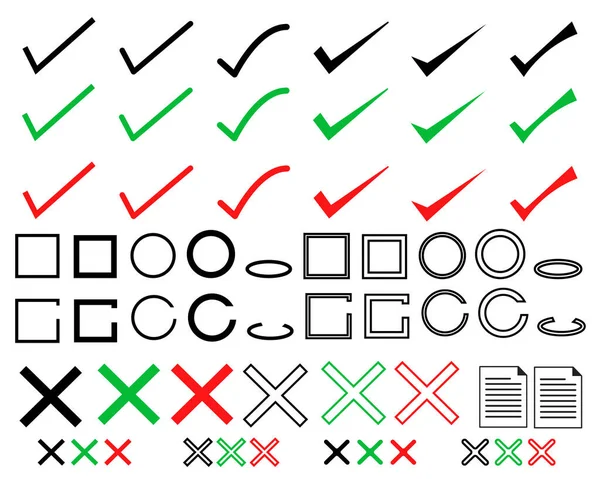 Marca Verificación Icono Establecido Fondo Blanco Marca Verificación Verde Cruz — Archivo Imágenes Vectoriales