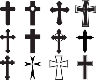 Beyaz arka planda Christian Cross seti. Hıristiyan dini inancı işareti. Hıristiyan haç sembolü. düz biçim.