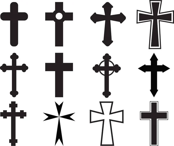 Beyaz Arka Planda Christian Cross Seti Hıristiyan Dini Inancı Işareti — Stok Vektör