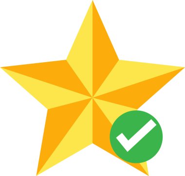 Beyaz arkaplanda onay simgesi olan favori yıldız. Yıldız burcu. Değer sembolü. düz biçim