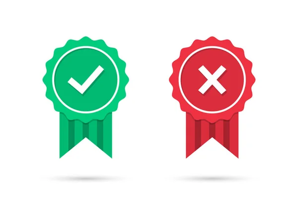 Verifique Cruze Ícones Medalha Design Plano Verde Aprovado Vermelho Rejeitou — Fotografia de Stock