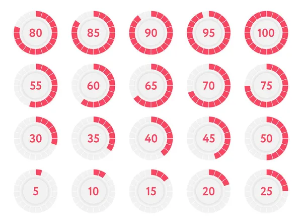 Percentage Infografische Vooruitgang Diagrammen Cirkels Rood Procent Taart Grafieken Vectorillustratie — Stockfoto