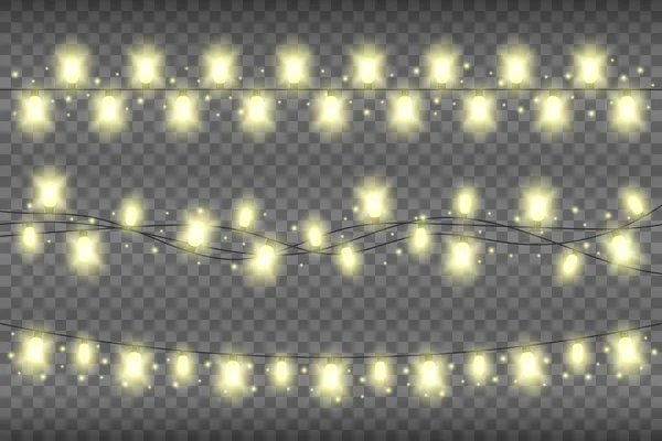 Boże Narodzenie Żółty Realistyczne Światła Girlandy Przejrzystym Tle Świecące Światła — Zdjęcie stockowe