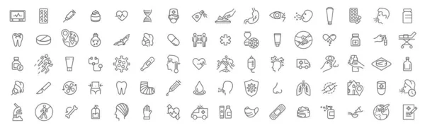 Covid Und Healthcare Line Icons Collection Big Icon Set Thin — Stockfoto