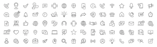 Contact Line Icons Collection Big Icon Set Thin Outline Icons — Stock Photo, Image