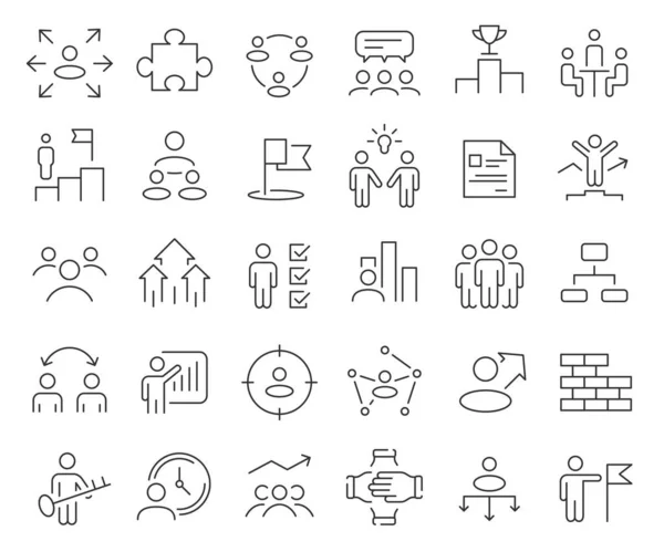 Teamwork Und Führungsleitungssymbole Werden Gesammelt Thin Outline Icons Pack Vektorillustration — Stockfoto